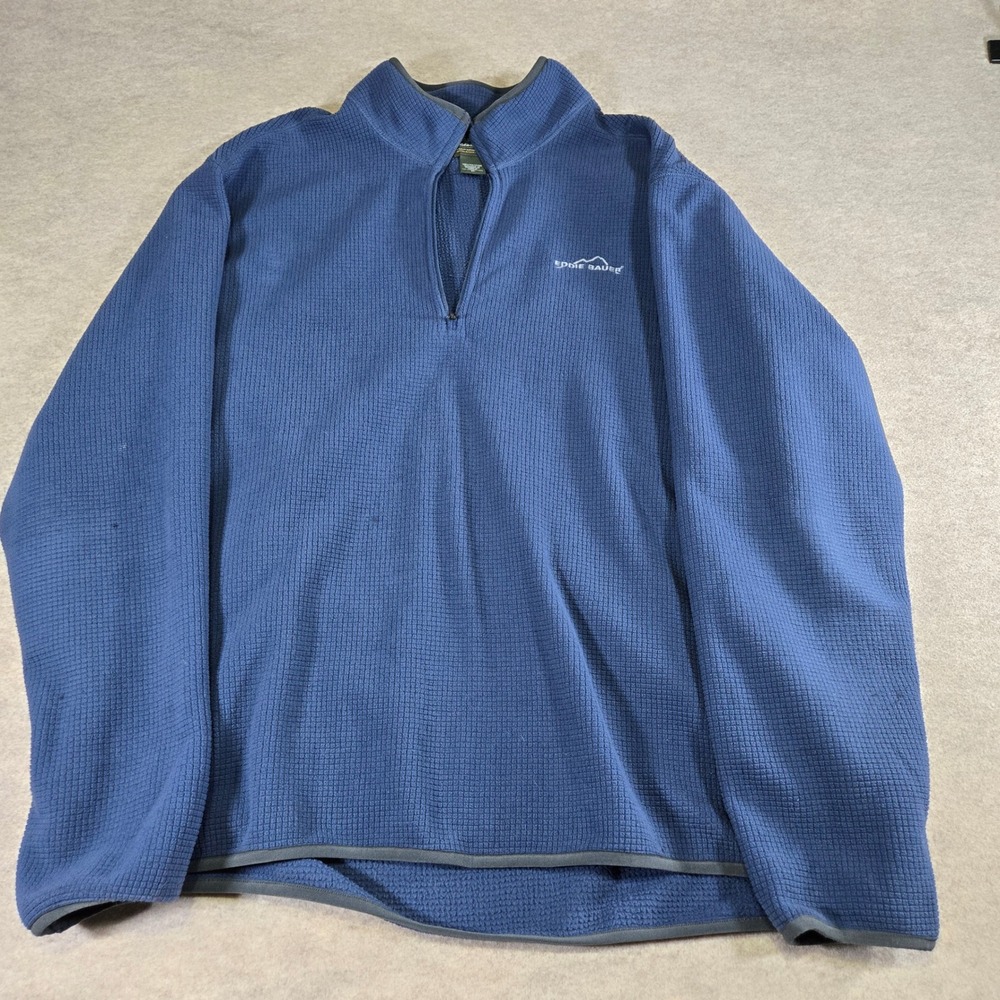 Eddie Bauer Mens XL Blue Waffle Grid Fleece Quarter Zip Pullover Mock Neck